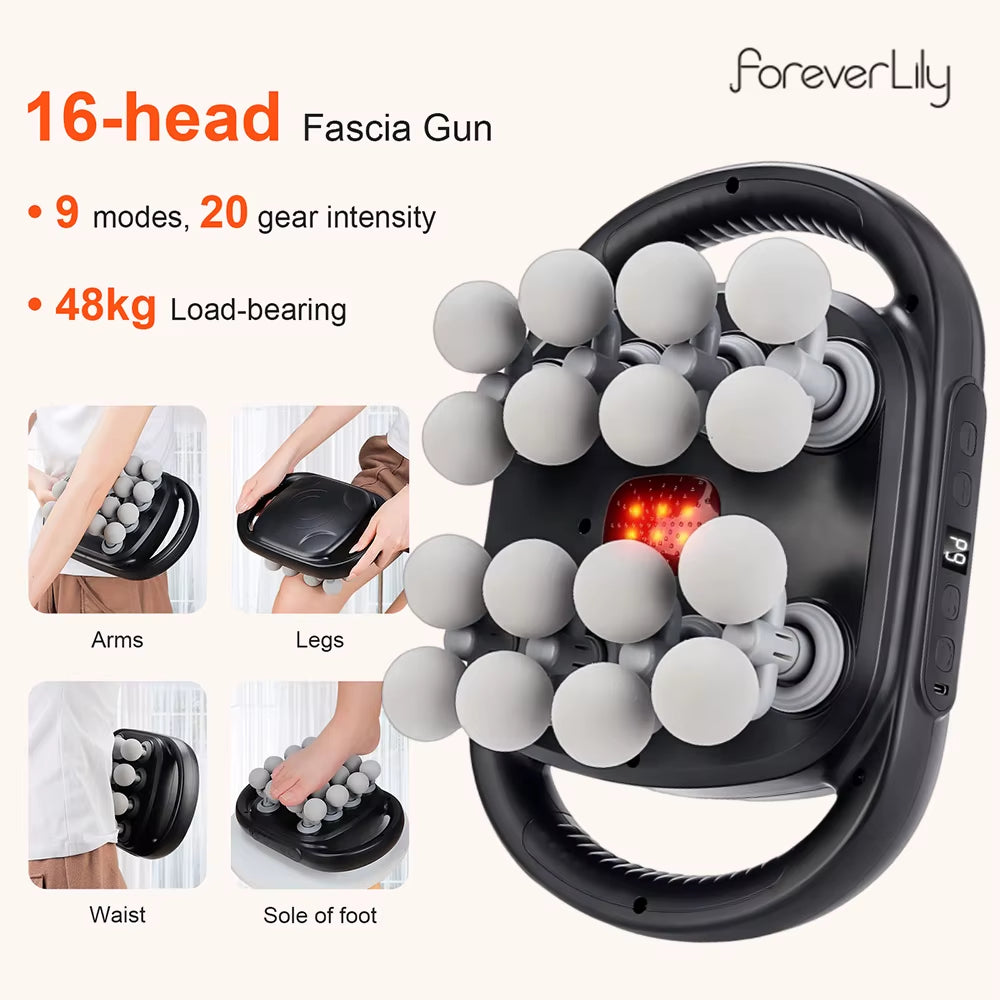 16-Head Fascia Gun High-Frequency Vibration Body Massage Gun Back and Waist Massager Neck Shoulder Massager Muscle Masajeador