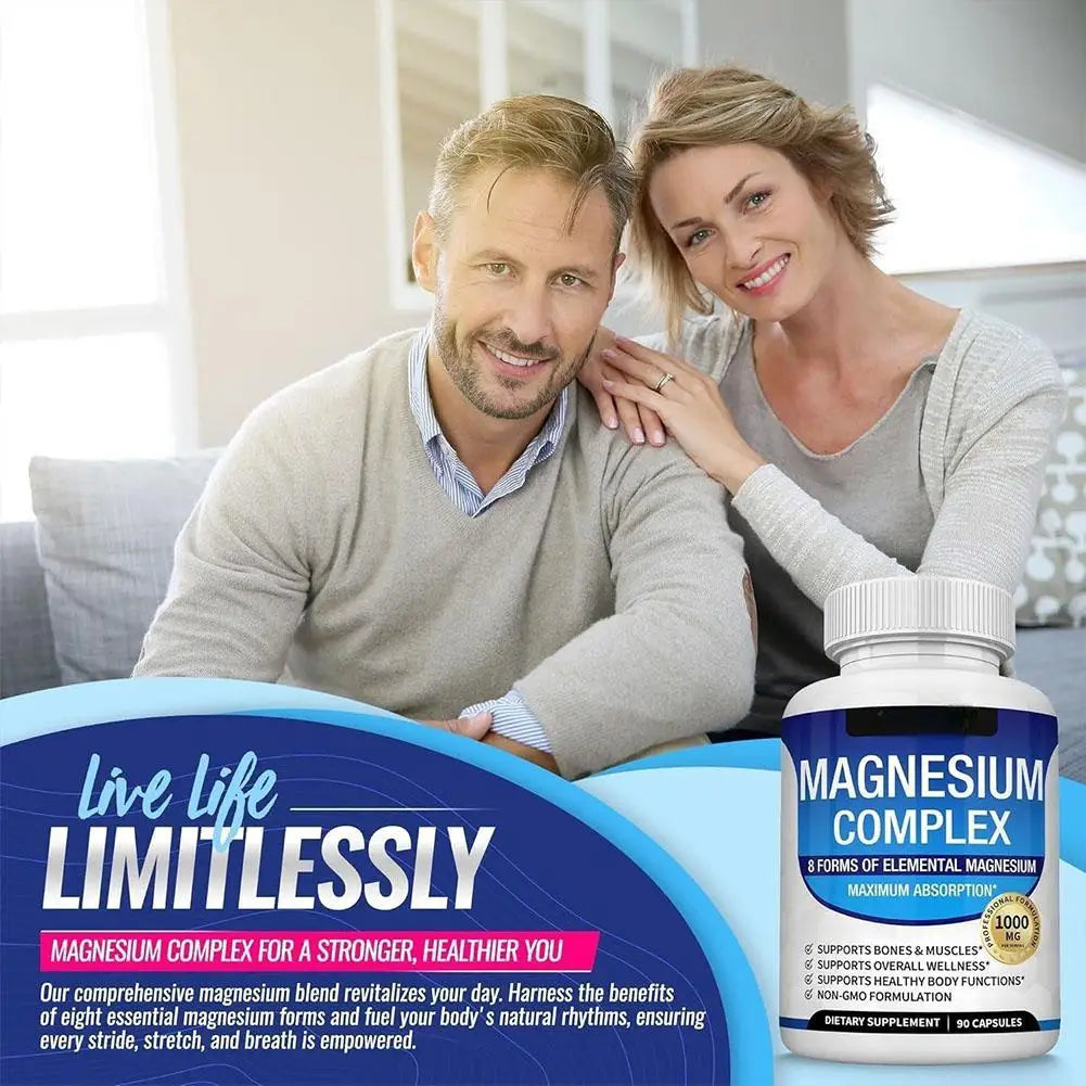 Magnesium Complex 1000MG Supplement 90 Capsules Supports Healthy Body Functions Muscle Bone Health Dietary Supplement