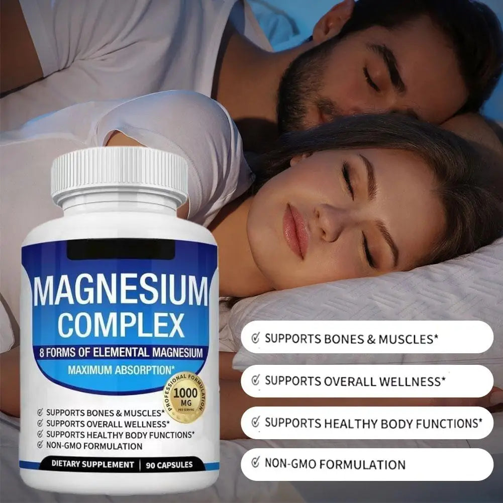 Magnesium Complex 1000MG Supplement 90 Capsules Supports Healthy Body Functions Muscle Bone Health Dietary Supplement